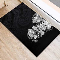 Hawaiian and Japanese Together Rubber Doormat Japanese Koi Fish Tattoo and Kakau Pattern Black Color