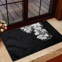 Hawaiian and Japanese Together Rubber Doormat Japanese Koi Fish Tattoo and Kakau Pattern Black Color