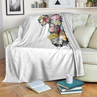 Hawaiian and Japanese Together Blanket Colorful Traditional Japanese Tattoo and Kakau Pattern White Color