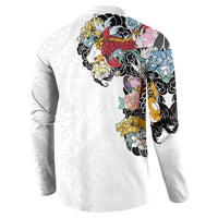 Hawaiian and Japanese Together Button Sweatshirt Colorful Traditional Japanese Tattoo and Kakau Pattern White Color