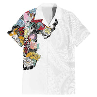 Hawaiian and Japanese Together Family Matching Mermaid Dress and Hawaiian Shirt Colorful Traditional Japanese Tattoo and Kakau Pattern White Color