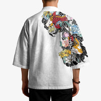 Hawaiian and Japanese Together Kimono Colorful Traditional Japanese Tattoo and Kakau Pattern White Color - Polynesian Pride