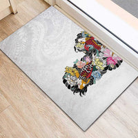 Hawaiian and Japanese Together Rubber Doormat Colorful Traditional Japanese Tattoo and Kakau Pattern White Color