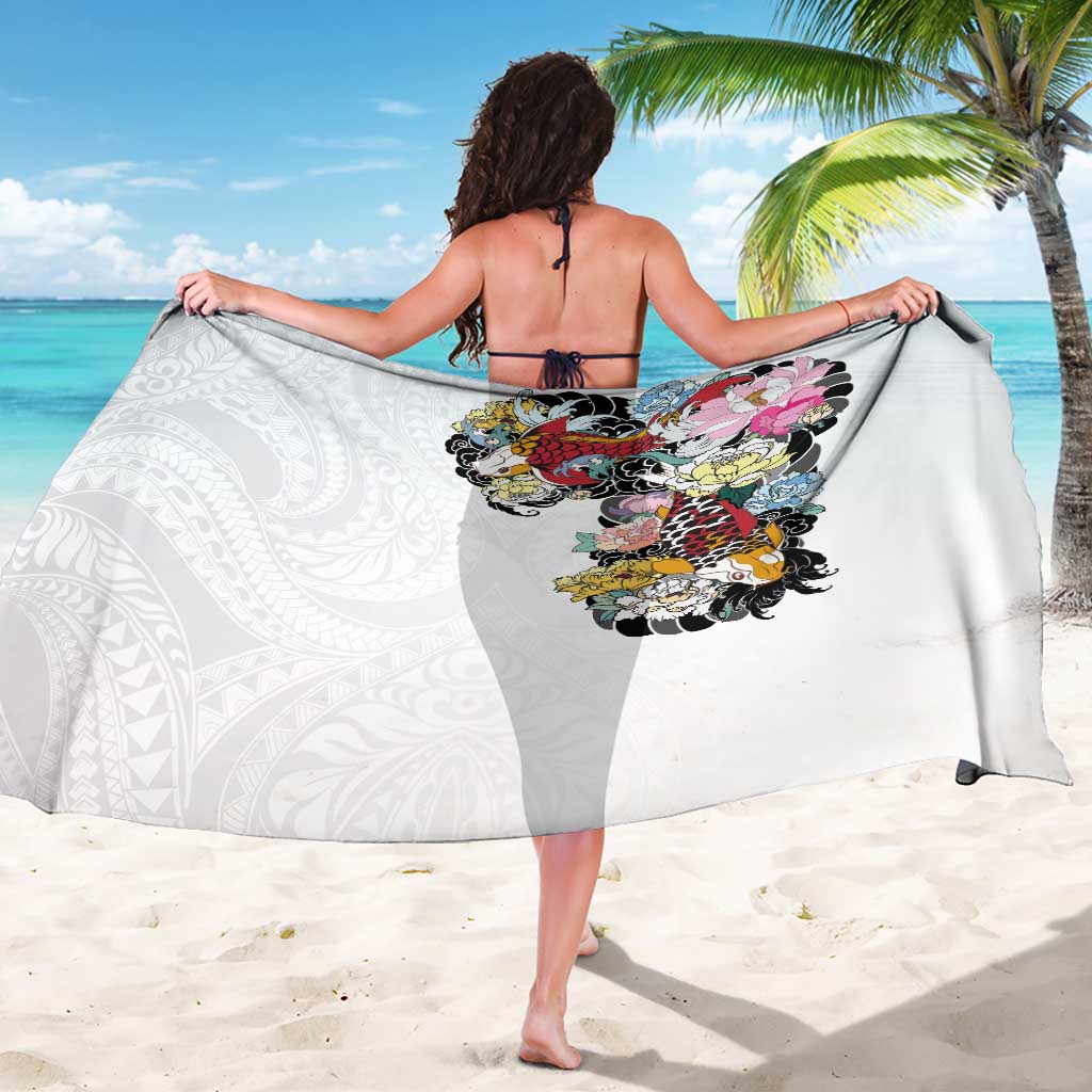 Hawaiian and Japanese Together Sarong Colorful Traditional Japanese Tattoo and Kakau Pattern White Color