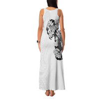 Hawaiian and Japanese Together Family Matching Tank Maxi Dress and Hawaiian Shirt Japanese Koi Fish Tattoo and Kakau Pattern White Color