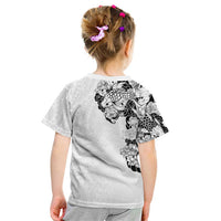 Hawaiian and Japanese Together Kid T Shirt Japanese Koi Fish Tattoo and Kakau Pattern White Color
