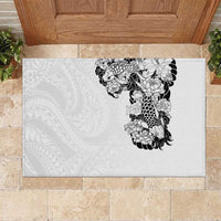 Hawaiian and Japanese Together Rubber Doormat Japanese Koi Fish Tattoo and Kakau Pattern White Color