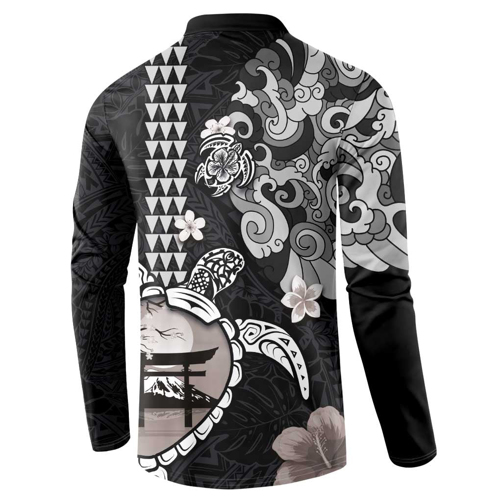 Hawaiian and Japanese Together Button Sweatshirt Japanese Culture and Turtle Kakau Tattoo Black Color LT03 - Polynesian Pride