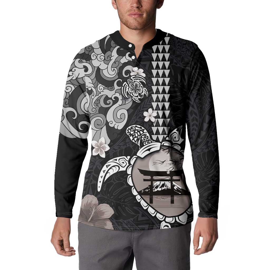 Hawaiian and Japanese Together Button Sweatshirt Japanese Culture and Turtle Kakau Tattoo Black Color LT03 - Polynesian Pride