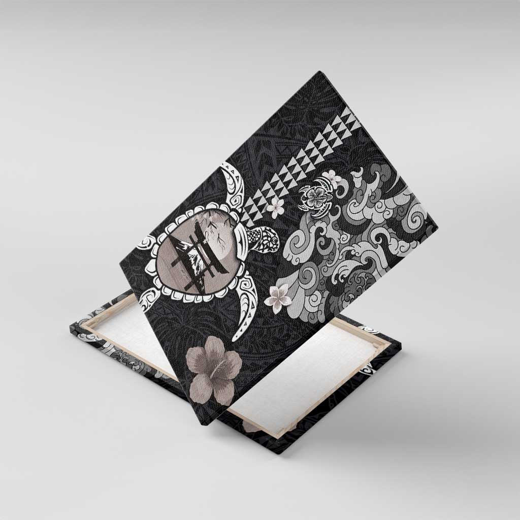 Hawaiian and Japanese Together Canvas Wall Art Japanese Culture and Turtle Kakau Tattoo Black Color