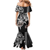 Hawaiian and Japanese Together Family Matching Mermaid Dress and Hawaiian Shirt Japanese Culture and Turtle Kakau Tattoo Black Color