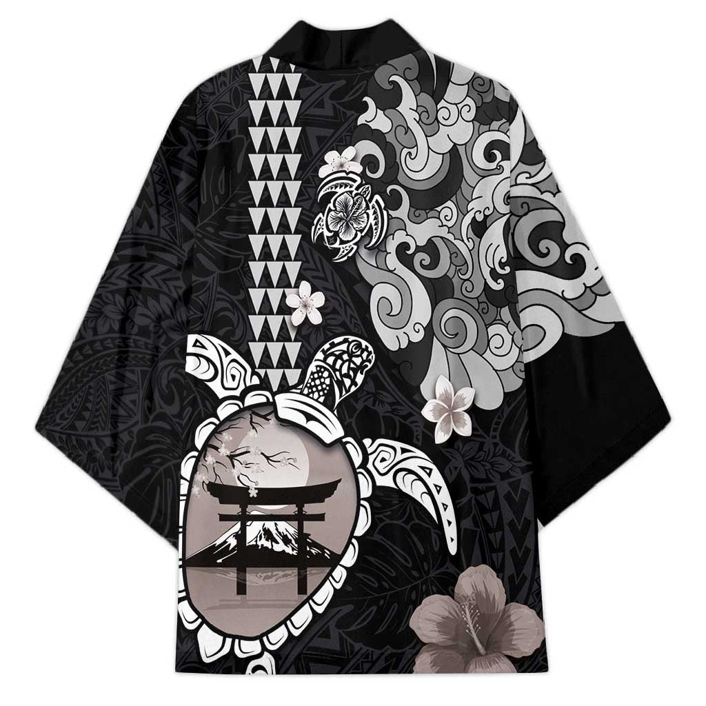 Hawaiian and Japanese Together Kimono Japanese Culture and Turtle Kakau Tattoo Black Color - Polynesian Pride