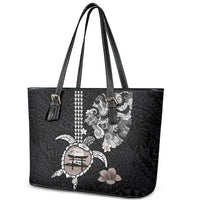 Hawaiian and Japanese Together Leather Tote Bag Japanese Culture and Turtle Kakau Tattoo Black Color