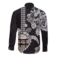 Hawaiian and Japanese Together Long Sleeve Button Shirt Japanese Culture and Turtle Kakau Tattoo Black Color