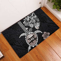 Hawaiian and Japanese Together Rubber Doormat Japanese Culture and Turtle Kakau Tattoo Black Color