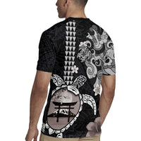 Hawaiian and Japanese Together Rugby Jersey Japanese Culture and Turtle Kakau Tattoo Black Color