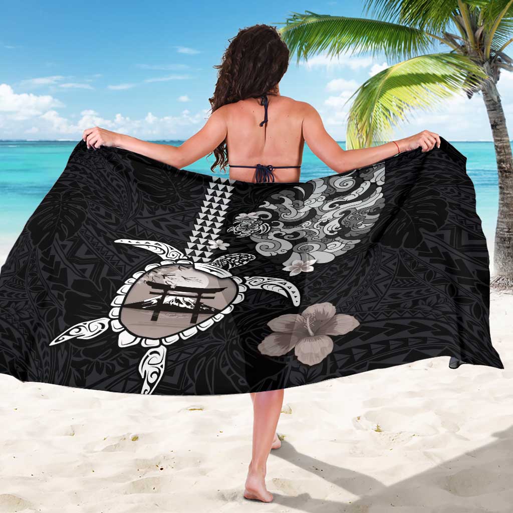 Hawaiian and Japanese Together Sarong Japanese Culture and Turtle Kakau Tattoo Black Color