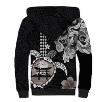 Hawaiian and Japanese Together Sherpa Hoodie Japanese Culture and Turtle Kakau Tattoo Black Color