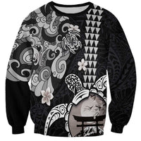 Hawaiian and Japanese Together Sweatshirt Japanese Culture and Turtle Kakau Tattoo Black Color