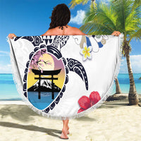 Hawaiian and Japanese Together Beach Blanket Japanese Culture and Turtle Kakau Tattoo White Color LT03 - Polynesian Pride