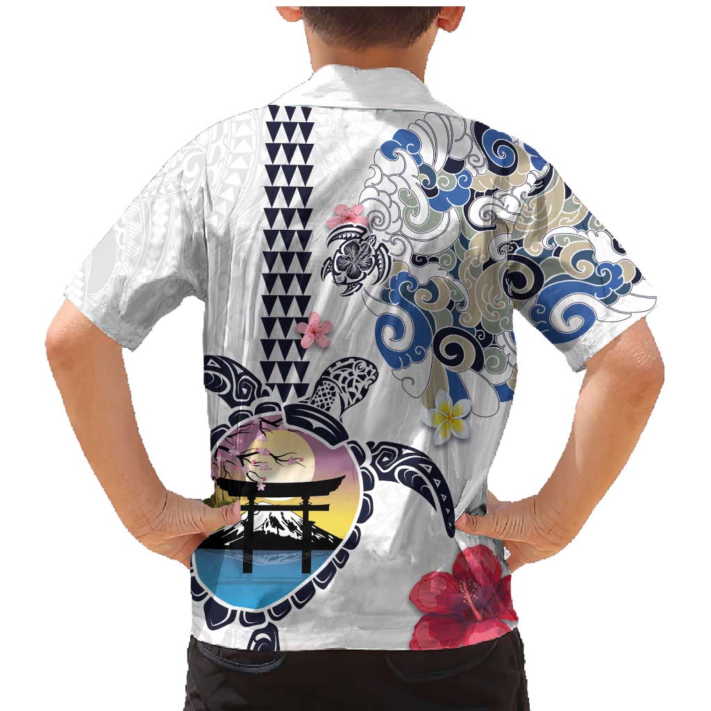 Hawaiian and Japanese Together Family Matching Mermaid Dress and Hawaiian Shirt Japanese Culture and Turtle Kakau Tattoo White Color