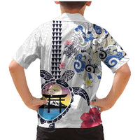 Hawaiian and Japanese Together Family Matching Mermaid Dress and Hawaiian Shirt Japanese Culture and Turtle Kakau Tattoo White Color