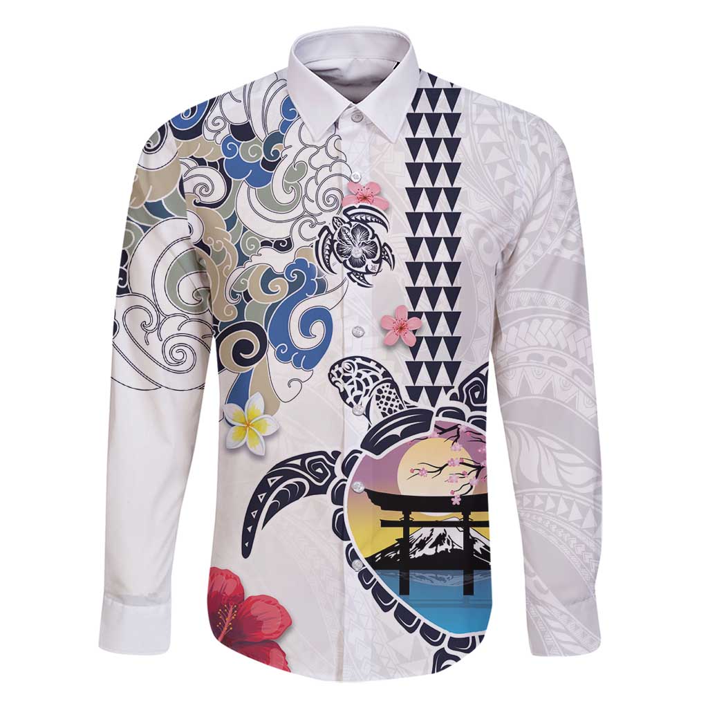 Hawaiian and Japanese Together Family Matching Tank Maxi Dress and Hawaiian Shirt Japanese Culture and Turtle Kakau Tattoo White Color