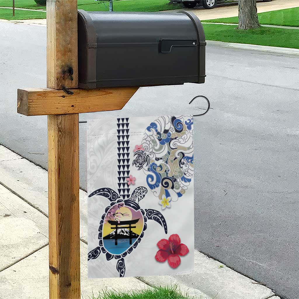 Hawaiian and Japanese Together Garden Flag Japanese Culture and Turtle Kakau Tattoo White Color