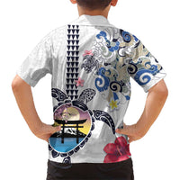 Hawaiian and Japanese Together Kid Hawaiian Shirt Japanese Culture and Turtle Kakau Tattoo White Color