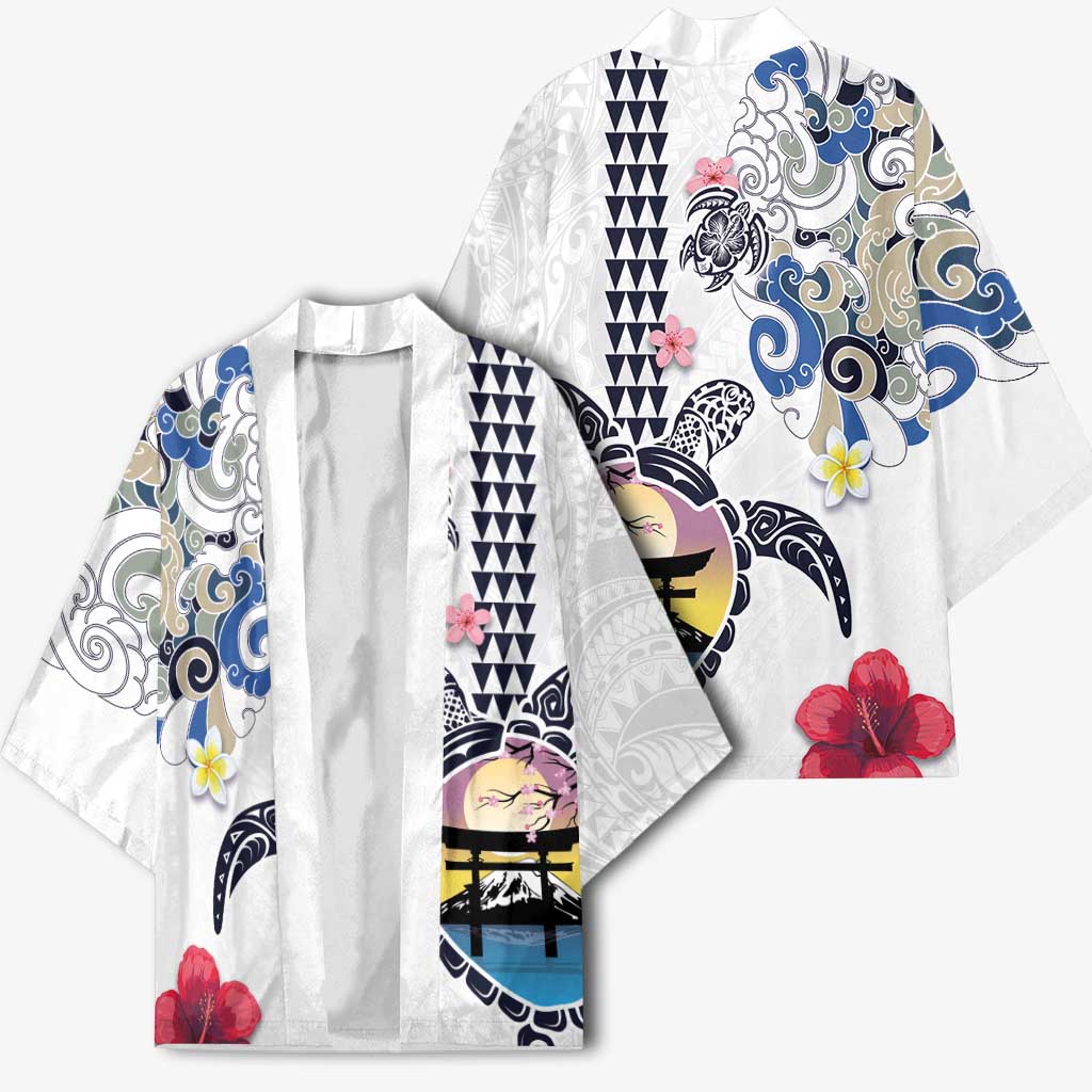 Hawaiian and Japanese Together Kimono Japanese Culture and Turtle Kakau Tattoo White Color - Polynesian Pride