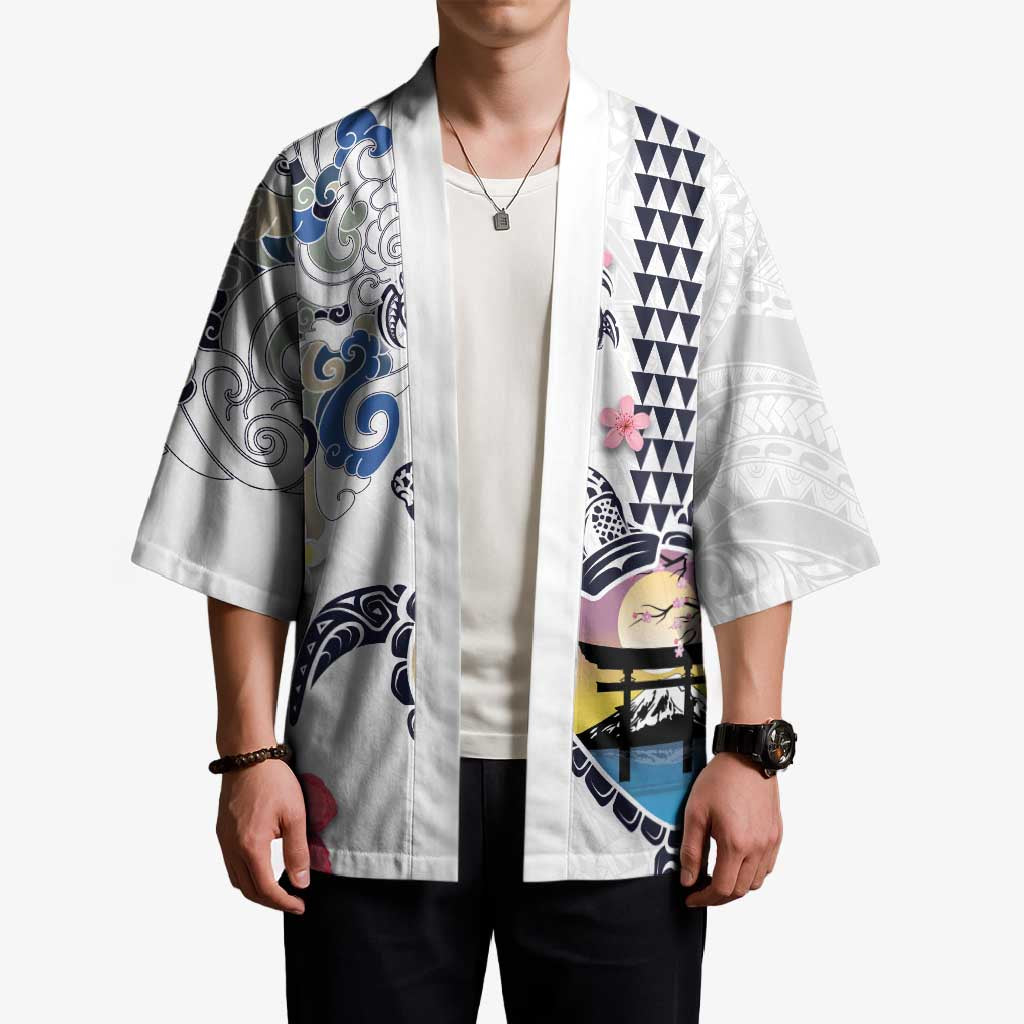 Hawaiian and Japanese Together Kimono Japanese Culture and Turtle Kakau Tattoo White Color - Polynesian Pride