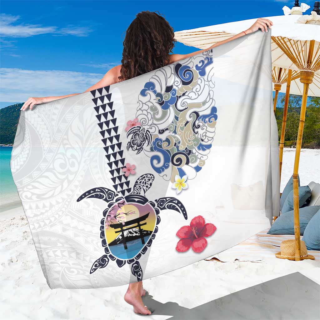 Hawaiian and Japanese Together Sarong Japanese Culture and Turtle Kakau Tattoo White Color
