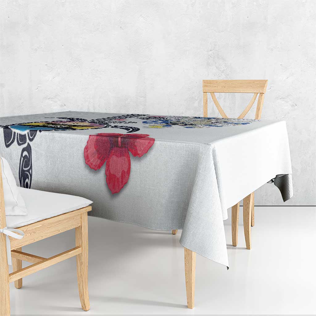 Hawaiian and Japanese Together Tablecloth Japanese Culture and Turtle Kakau Tattoo White Color