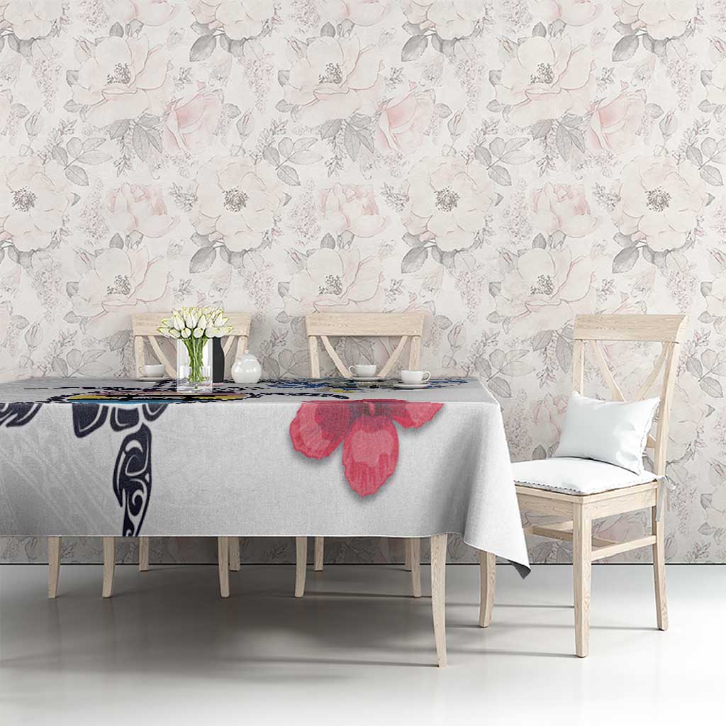 Hawaiian and Japanese Together Tablecloth Japanese Culture and Turtle Kakau Tattoo White Color
