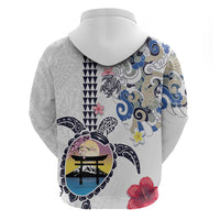 Hawaiian and Japanese Together Zip Hoodie Japanese Culture and Turtle Kakau Tattoo White Color