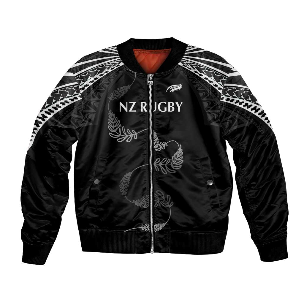 New Zealand Rugby Custom Bomber Jacket Aotearoa Armour Blacks Silver Ferns - Polynesian Pride
