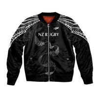 New Zealand Rugby Custom Bomber Jacket Aotearoa Armour Blacks Silver Ferns - Polynesian Pride
