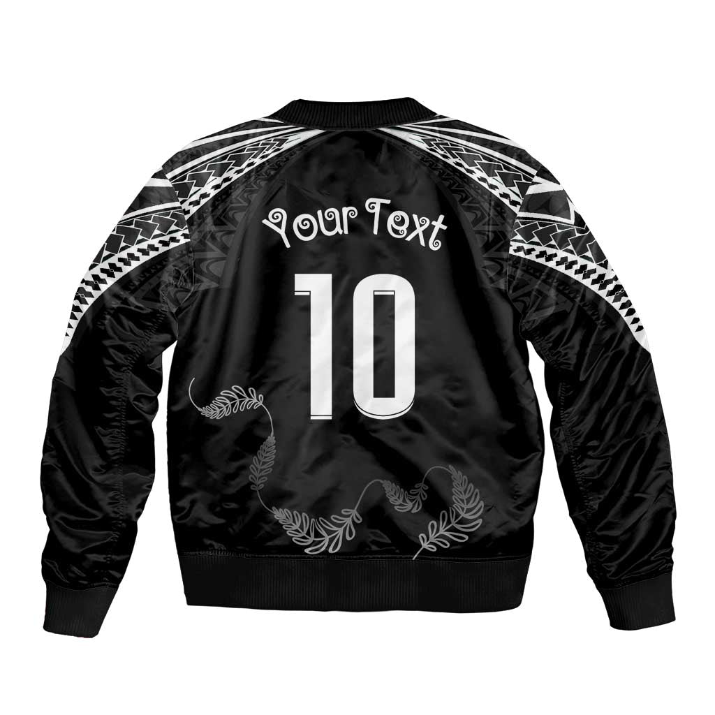 New Zealand Rugby Custom Bomber Jacket Aotearoa Armour Blacks Silver Ferns - Polynesian Pride