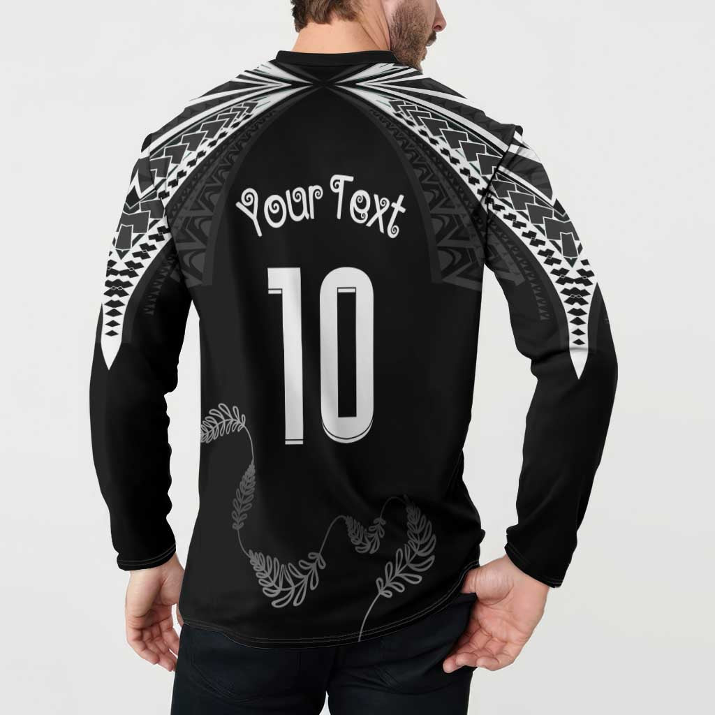 New Zealand Rugby Custom Button Sweatshirt Aotearoa Armour Blacks Silver Ferns - Polynesian Pride