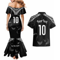 New Zealand Rugby Custom Couples Matching Mermaid Dress and Hawaiian Shirt Aotearoa Armour Blacks Silver Ferns - Polynesian Pride