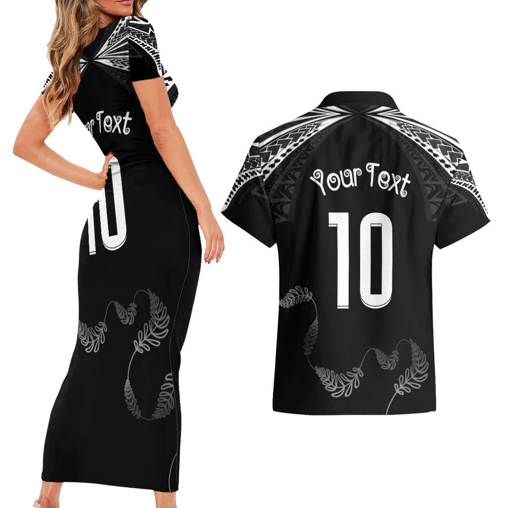 New Zealand Rugby Custom Couples Matching Short Sleeve Bodycon Dress and Hawaiian Shirt Aotearoa Armour Blacks Silver Ferns - Polynesian Pride