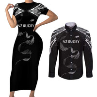 New Zealand Rugby Custom Couples Matching Short Sleeve Bodycon Dress and Long Sleeve Button Shirt Aotearoa Armour Blacks Silver Ferns - Polynesian Pride