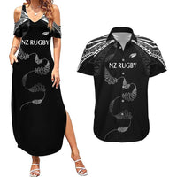 New Zealand Rugby Custom Couples Matching Summer Maxi Dress and Hawaiian Shirt Aotearoa Armour Blacks Silver Ferns - Polynesian Pride