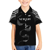 New Zealand Rugby Custom Family Matching Off Shoulder Short Dress and Hawaiian Shirt Aotearoa Armour Blacks Silver Ferns - Polynesian Pride