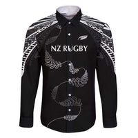 New Zealand Rugby Custom Family Matching Short Sleeve Bodycon Dress and Hawaiian Shirt Aotearoa Armour Blacks Silver Ferns - Polynesian Pride
