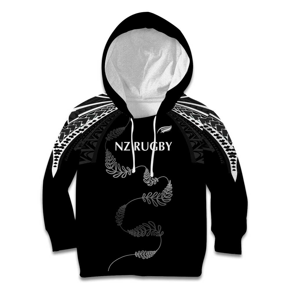 New Zealand Rugby Custom Kid Hoodie Aotearoa Armour Blacks Silver Ferns - Polynesian Pride