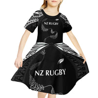 New Zealand Rugby Custom Kid Short Sleeve Dress Aotearoa Armour Blacks Silver Ferns - Polynesian Pride