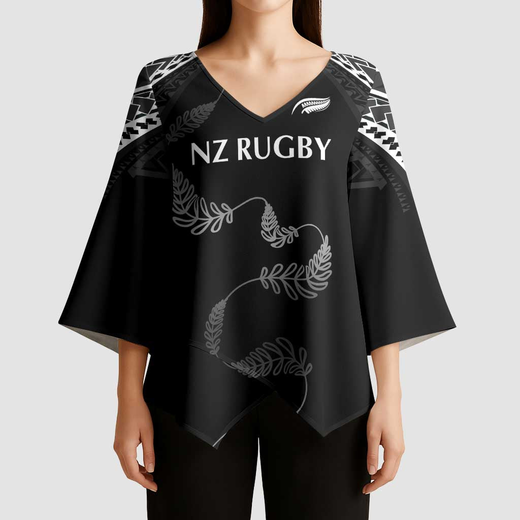 New Zealand Rugby Custom Kimono Sleeve Blouse Aotearoa Armour Blacks Silver Ferns - Polynesian Pride