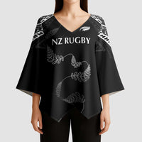 New Zealand Rugby Custom Kimono Sleeve Blouse Aotearoa Armour Blacks Silver Ferns - Polynesian Pride