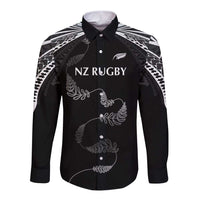 New Zealand Rugby Custom Long Sleeve Button Shirt Aotearoa Armour Blacks Silver Ferns - Polynesian Pride